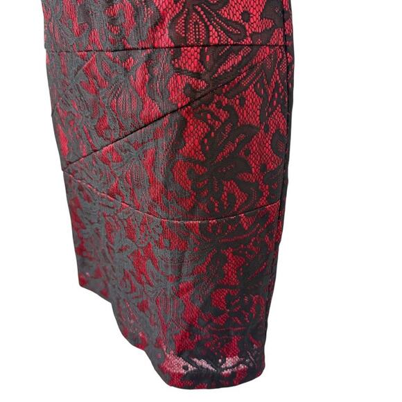 Alyx Petite Red Black Lace Cocktail Party Knee Length Sheath Cap Sleeve Dress 6 - Picture 8 of 16